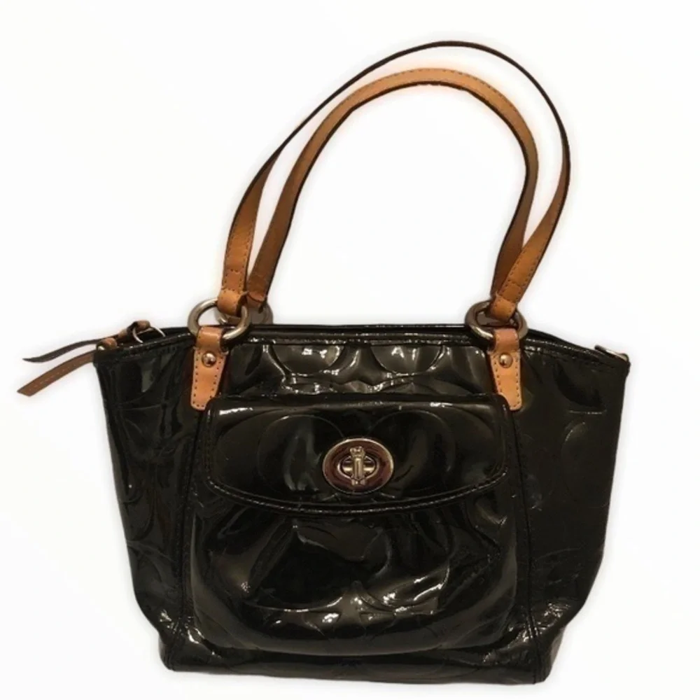 Coach patent leather black c mini tote bag